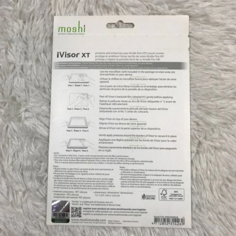 NWOT Moshi iVisor XT (HD clear) No-Bubble Screen Protector for Kindle Fire HD 7